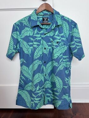 Hurley Blue & Green Tropical Leaf Short-Sleeve Button-Up Shirt
